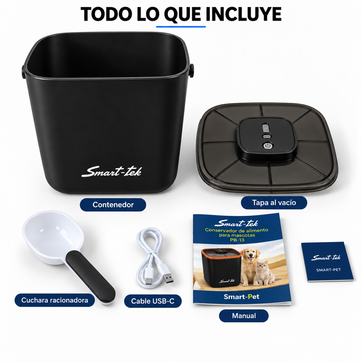 Contenedor Hermético de Alimento para Mascotas, con bomba de sellado al vacío - Negro