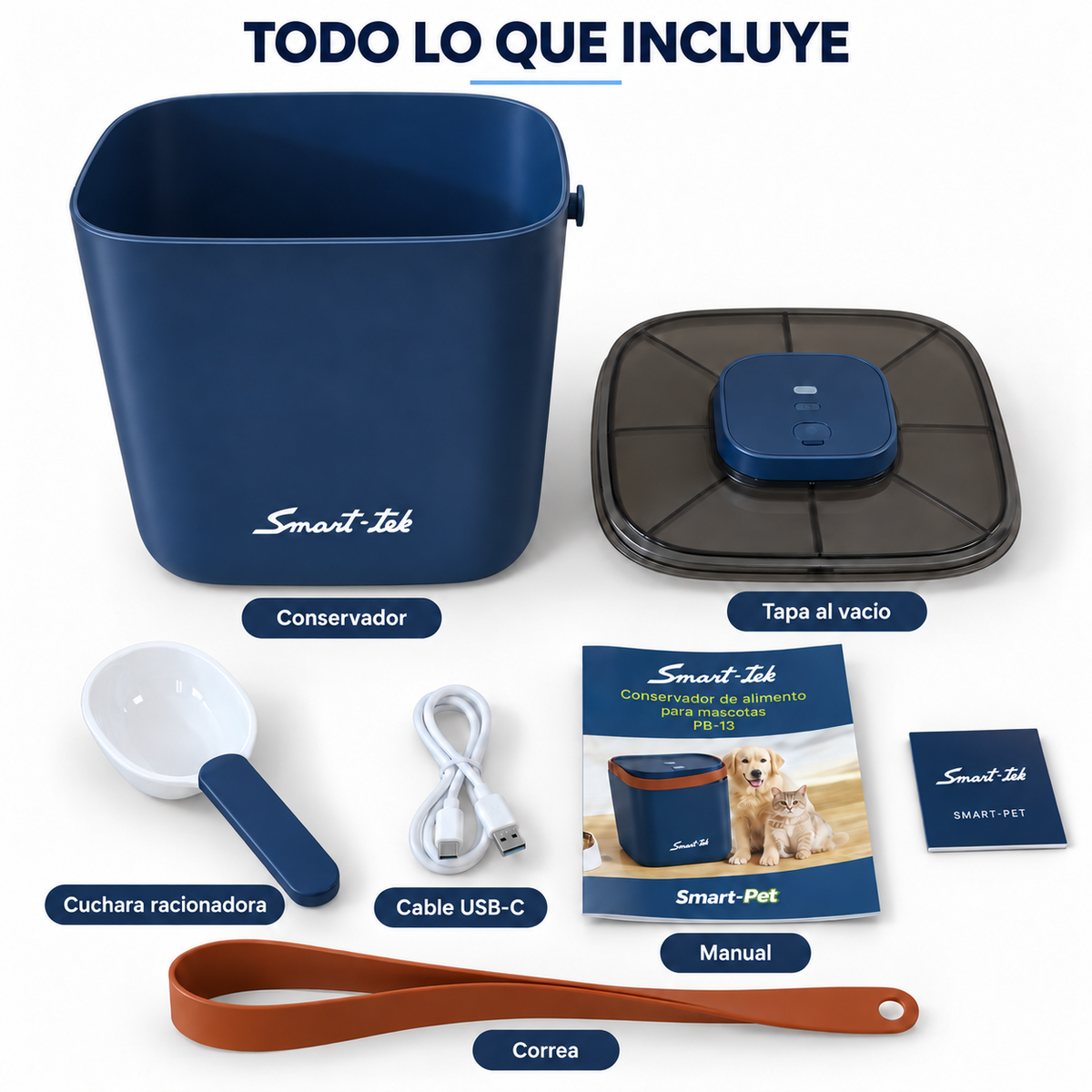 Contenedor Hermético de Alimento para Mascotas, con bomba de sellado al vacío - Azul
