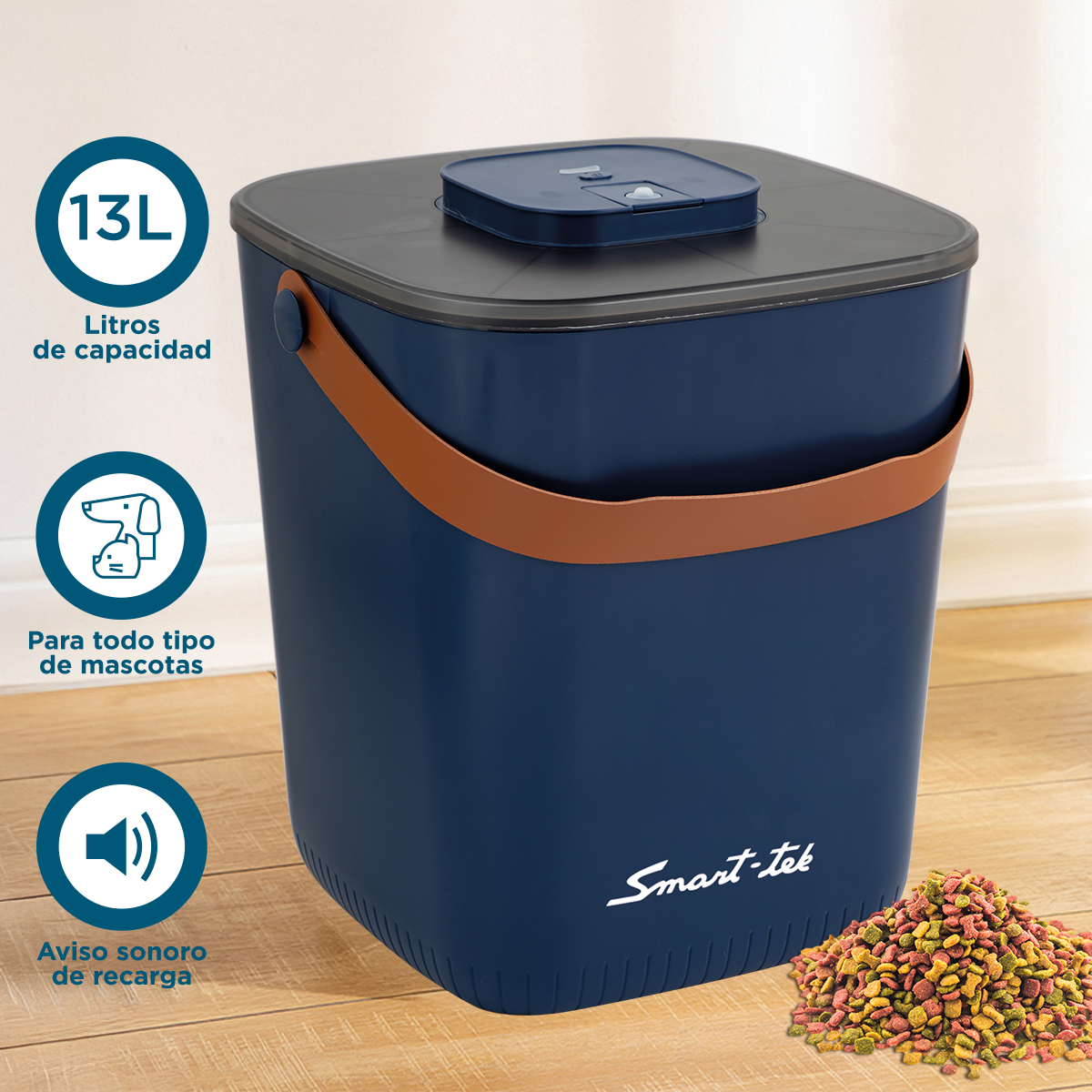 Contenedor Hermético de Alimento para Mascotas, con bomba de sellado al vacío - Azul