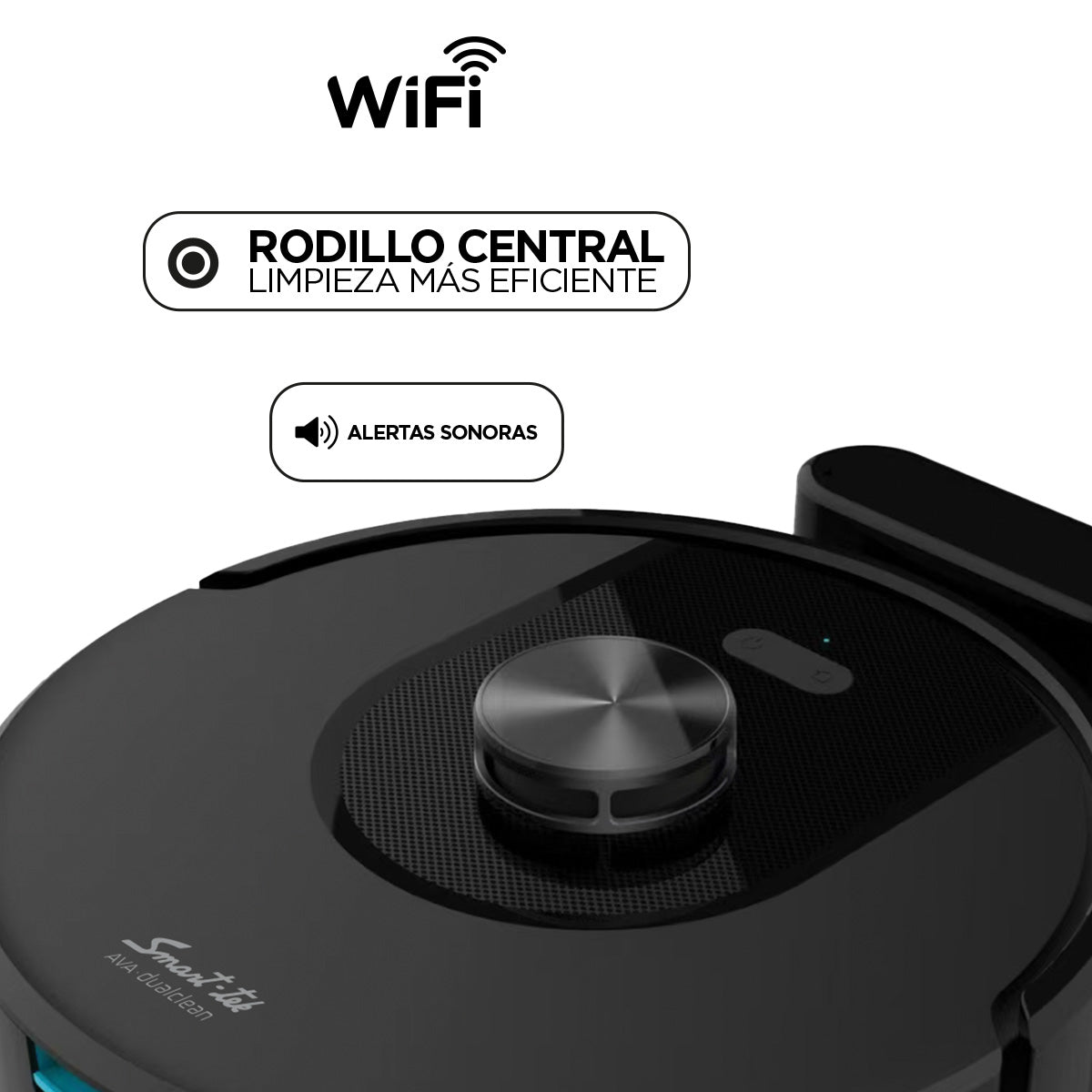 Robot Aspiradora Trapeadora 3 En 1 Smart-tek Ava Dual Clean Negro