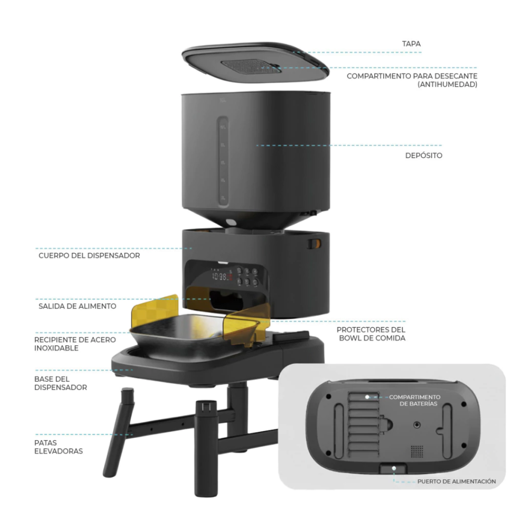 Comedero Automático Elevado Para Mascotas Mordida grande 15l Smart-tek