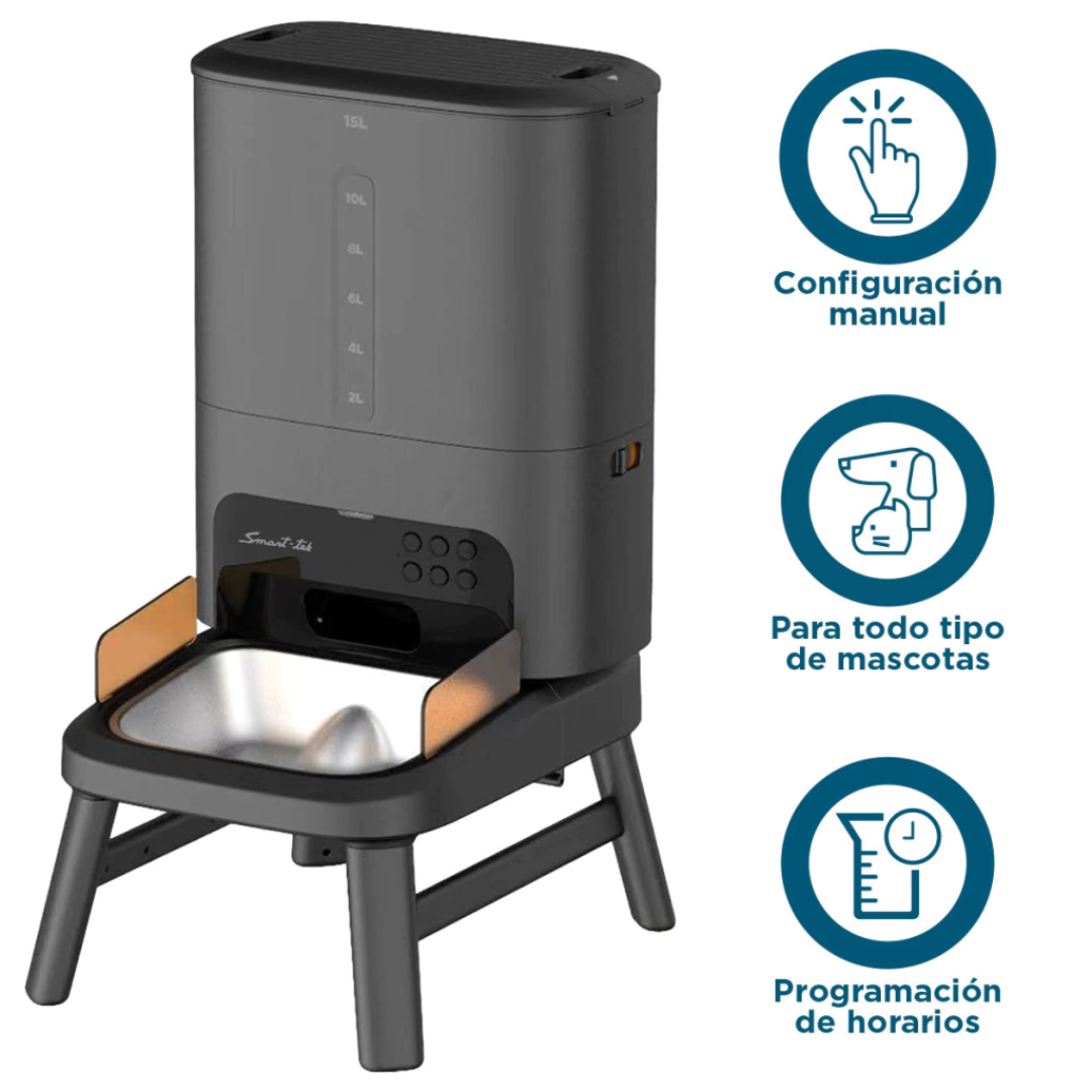 Comedero Automático Elevado Para Mascotas Mordida grande 15l Smart-tek