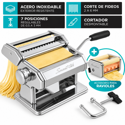 Fabrica Pastas Smart Tek + Raviolera Cortante Maquina Fideo Color Plateado