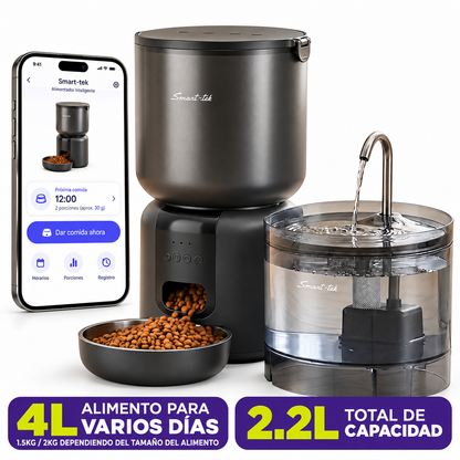 Combo Mascotas Racionador 4l + Bebedero 2,2l Automatico App