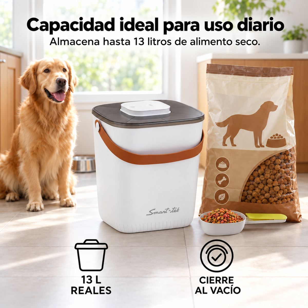 Contenedor Hermético de Alimento para Mascotas, con bomba de sellado al vacío - Blanco