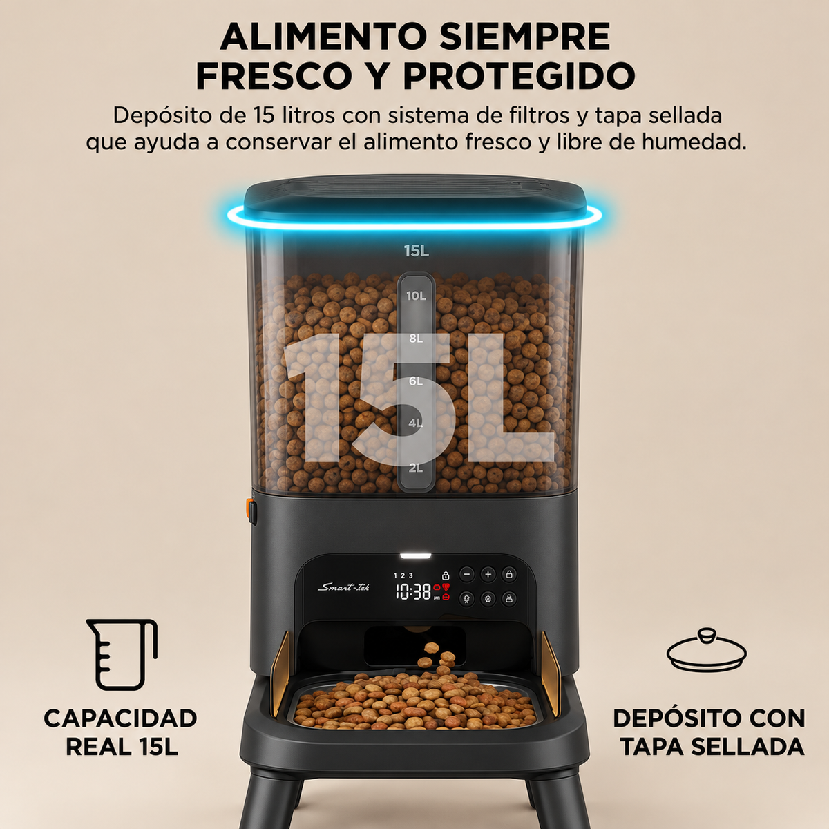 Comedero Automático Elevado Para Mascotas Mordida grande 15l Smart-tek