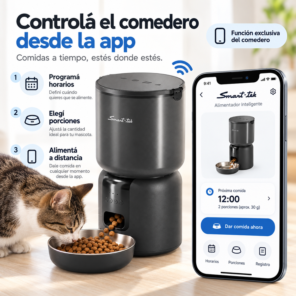 Combo Mascotas Racionador 4l + Bebedero 2,2l Automatico App