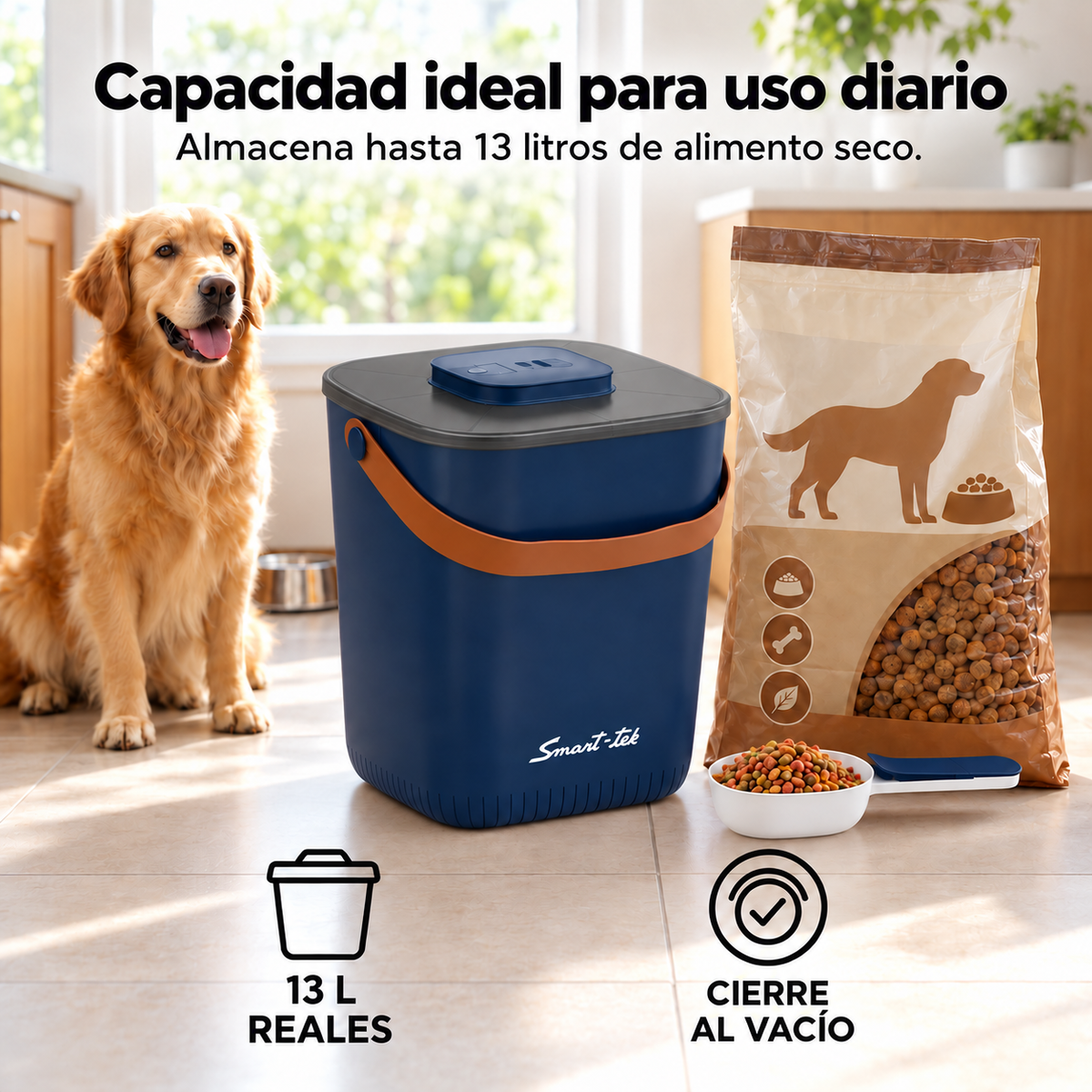 Contenedor Hermético de Alimento para Mascotas, con bomba de sellado al vacío - Azul