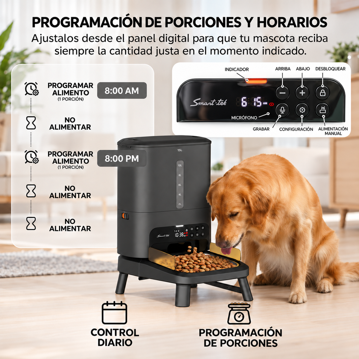 Comedero Automático Elevado Para Mascotas Mordida grande 15l Smart-tek