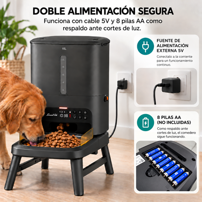 Comedero Automático Elevado Para Mascotas Mordida grande 15l Smart-tek