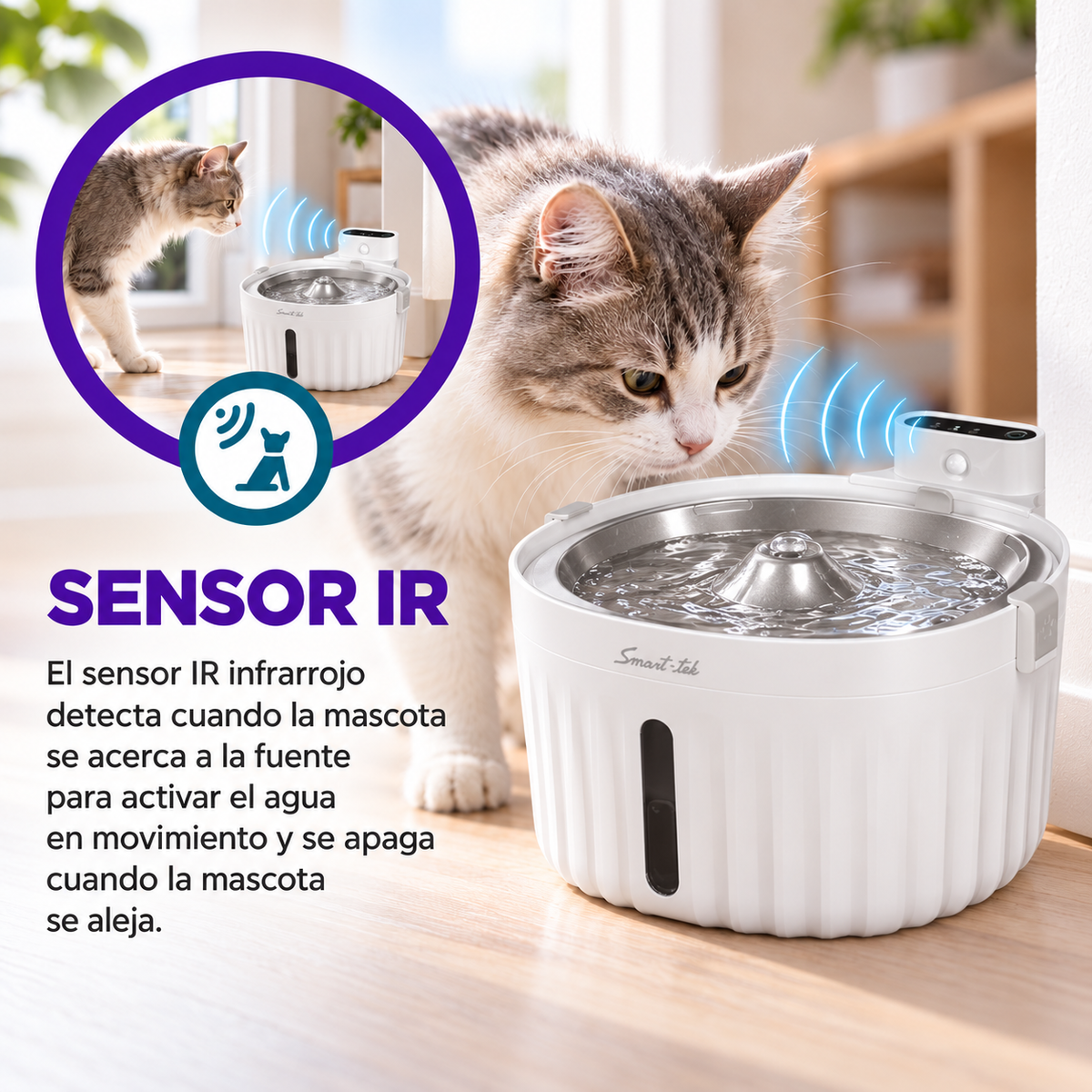 Fuente Bebedero Automático Para Mascotas Con Sensor De Movimiento 2Lts PW100
