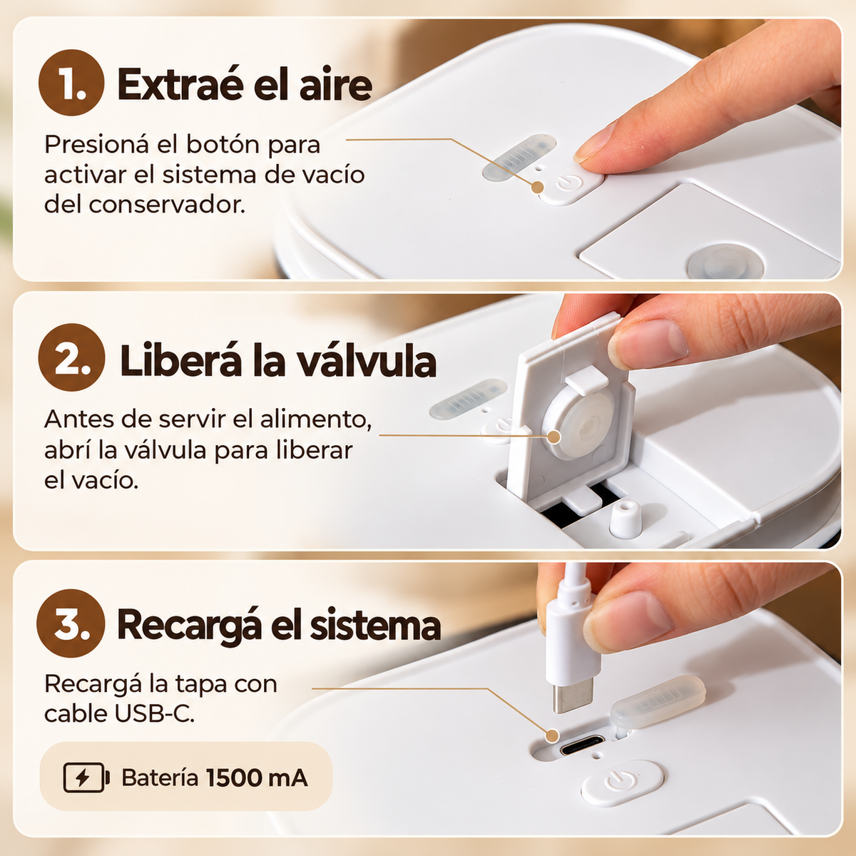 Contenedor Hermético de Alimento para Mascotas, con bomba de sellado al vacío - Blanco