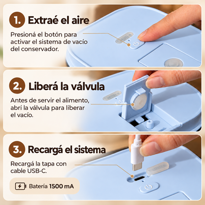 Contenedor Hermético de Alimento para Mascotas, con bomba de sellado al vacío - Celeste