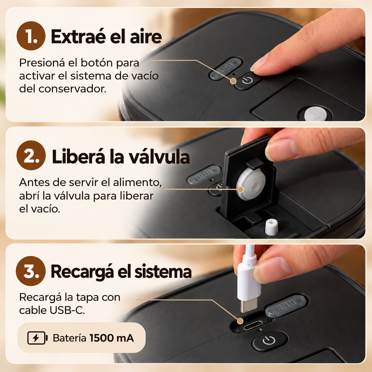 Contenedor Hermético de Alimento para Mascotas, con bomba de sellado al vacío - Negro