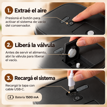 Contenedor Hermético de Alimento para Mascotas, con bomba de sellado al vacío - Negro