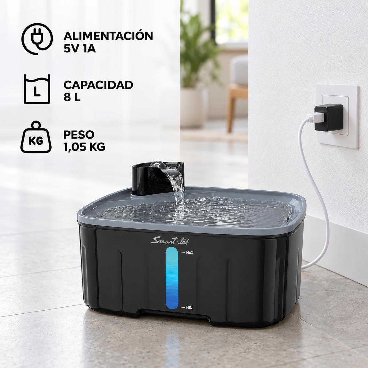 Bebedero Automático Grande Para Mascotas 8 Litros Smart-Tek