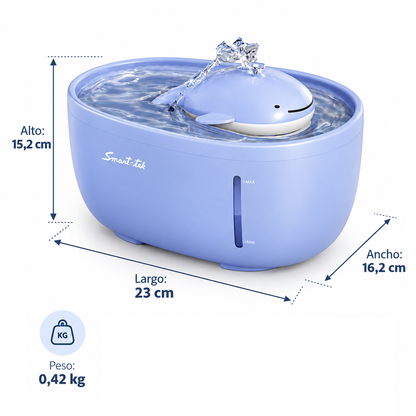 Bebedero Automatico Usb Para Mascotas 2 Litros Smart-tek Ballenita Pw30