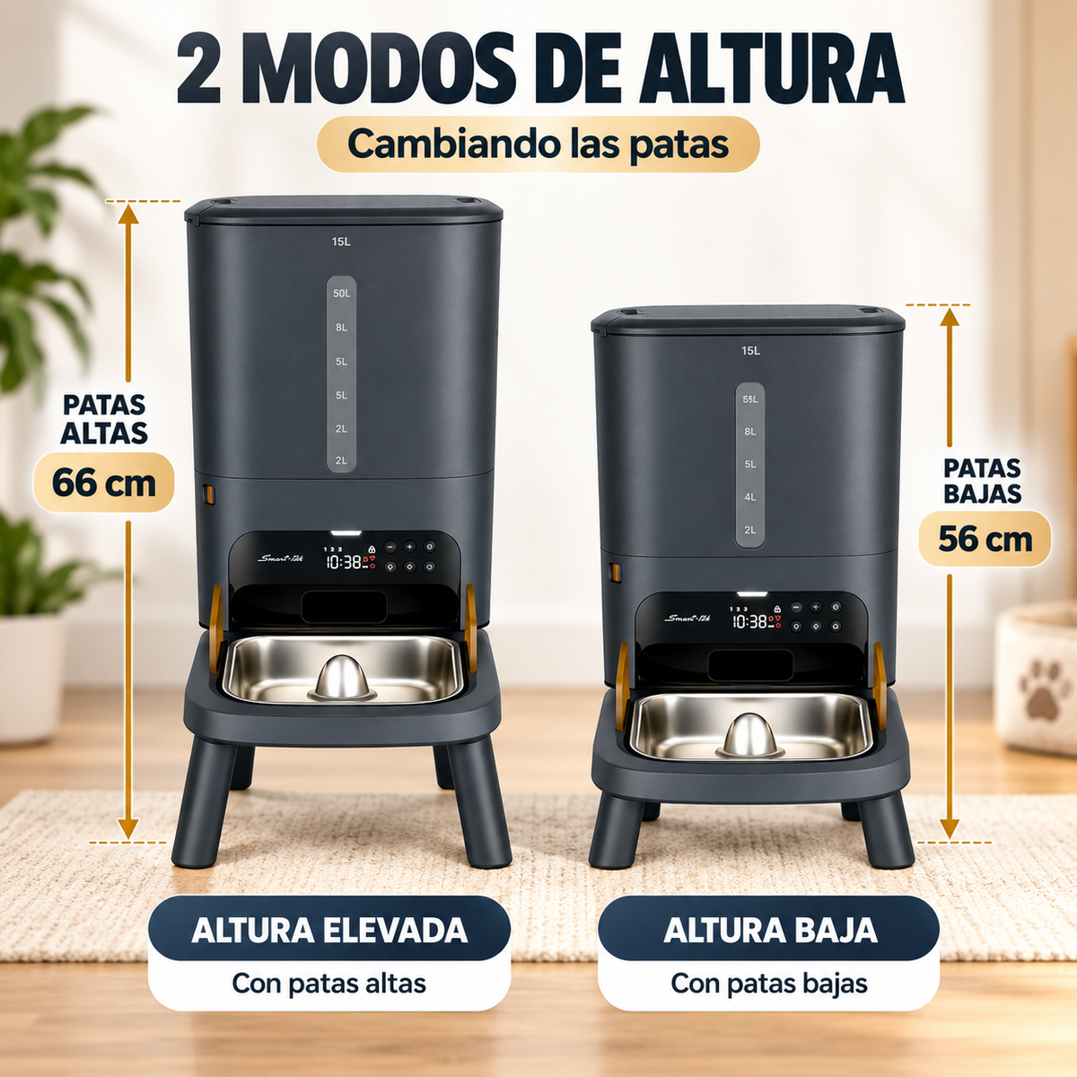 Comedero Automático Elevado Para Mascotas Mordida grande 15l Smart-tek
