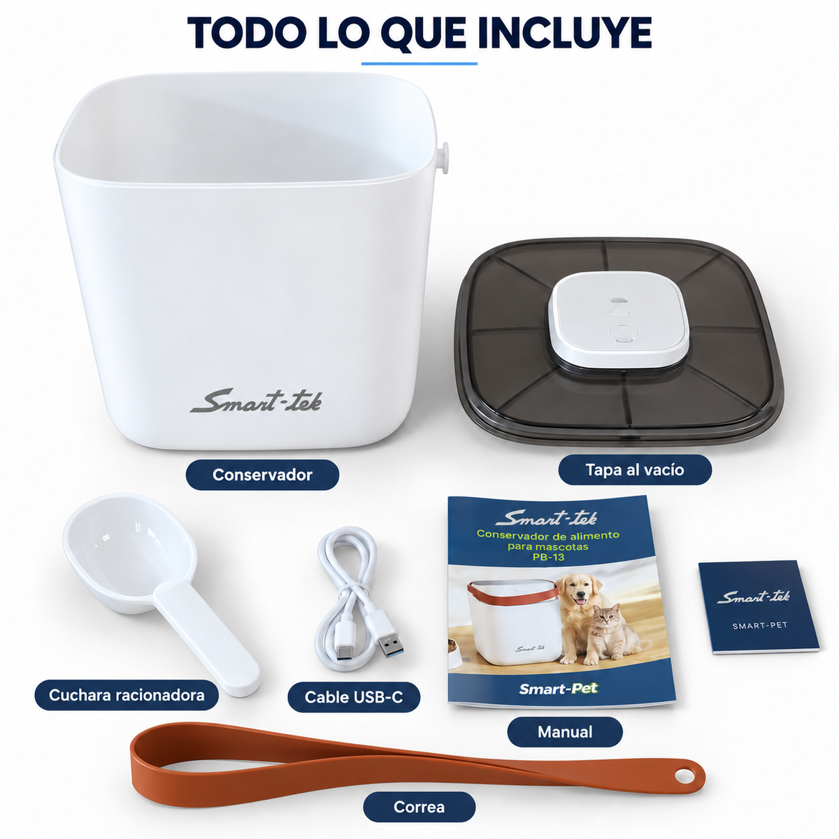 Contenedor Hermético de Alimento para Mascotas, con bomba de sellado al vacío - Blanco