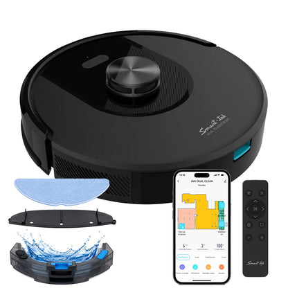 Robot Aspiradora Trapeadora 3 En 1 Smart-tek Ava Dual Clean Negro
