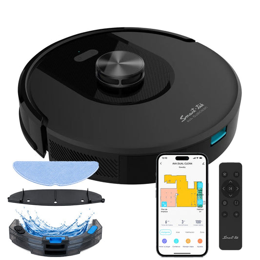 Robot Aspiradora Trapeadora 3 En 1 Smart-tek Ava Dual Clean Negro