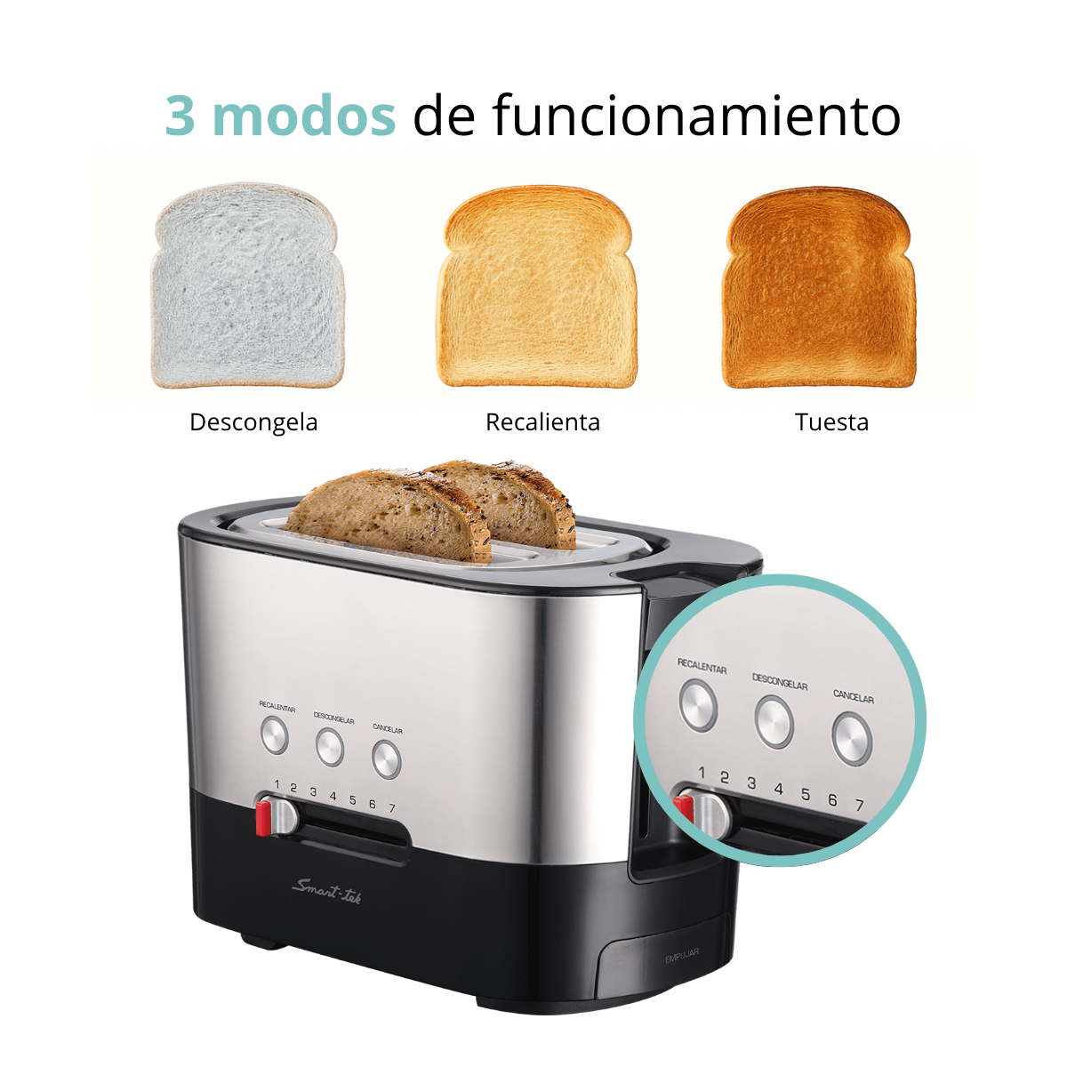 Tostador De Pan 2 Rebanadas 1000w 7 Niveles de potencia Sd2041